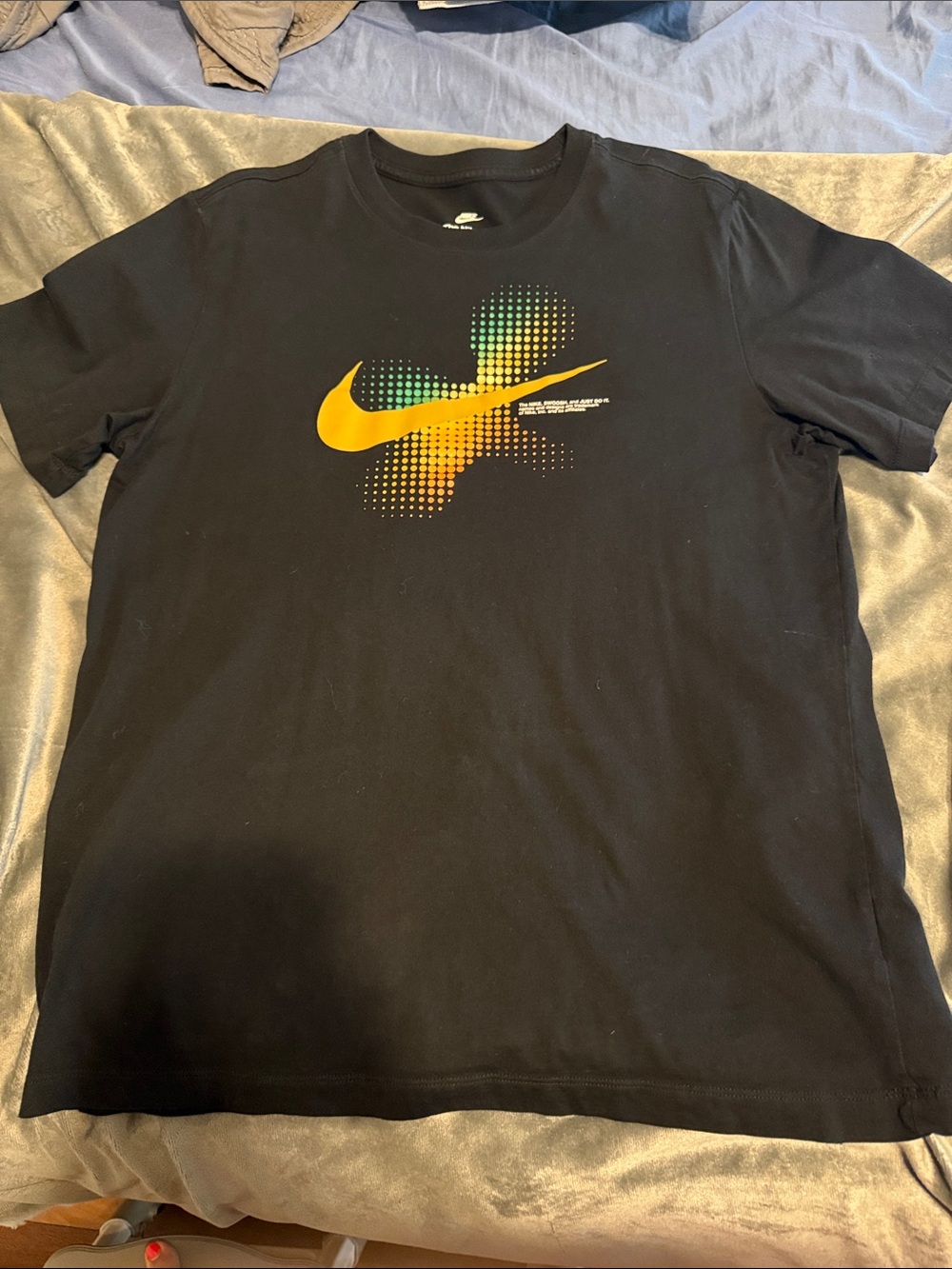 Nike Black Short-Sleeve Tee with Yellow and Green Gradient Swoosh